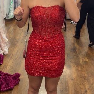 Primavera Strapless Red Sequin Dress